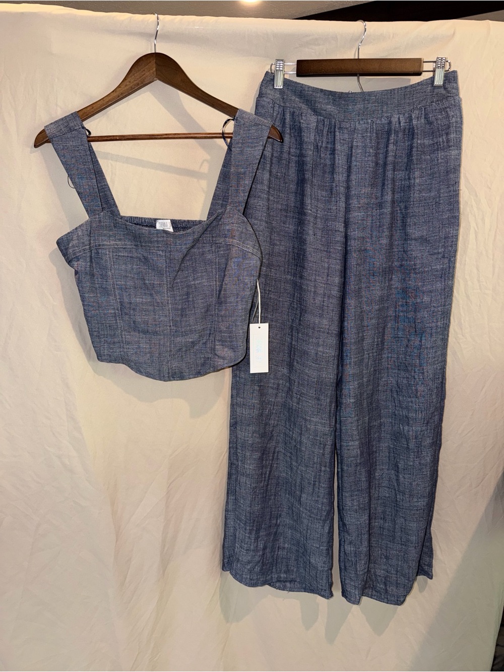 Sienna Sky Blue Sleeveless Crop Top & Wide-Leg Pants Set